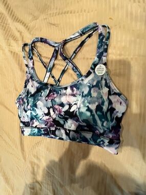 GAIAM Floral Strappy Sports Bra - Teal & Purple brand New